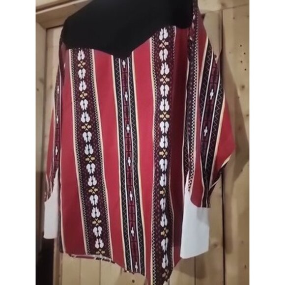 VTG Steer West Western Pearl Snap Down Long Sleeve Shirt Size L Red Black Navajo - Picture 13 of 15